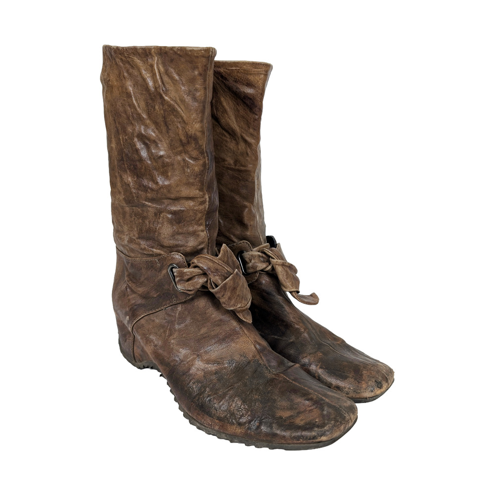 Pons Quintana Leather Wedge Calf Boots Size 7.5 Distressed